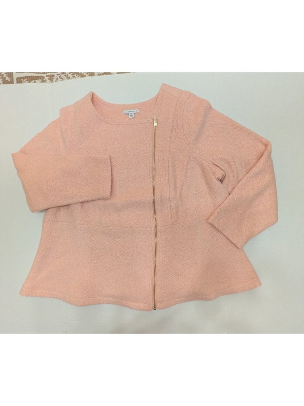Isaac Mizrahi Winter Pink Boucle Peplum Moto Biker Jacket Womens 2X Wool Blend